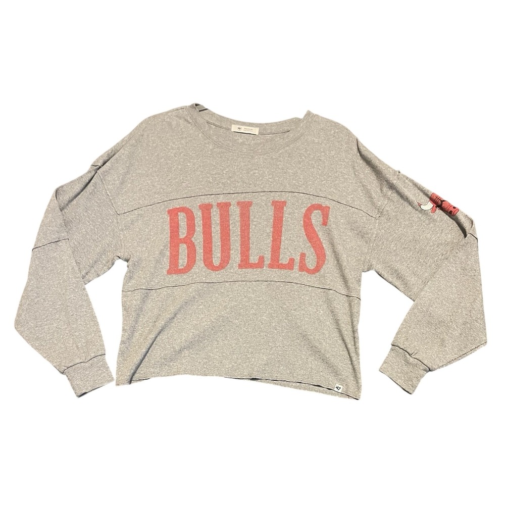 47 Brand Chicago Bulls Crewneck/ Long Sleeve Womens Medium Cropped Grey NBA